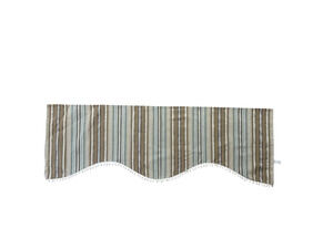 Vintage Set 12 Striped Valances Scalloped Fringe Trim Short Curtains Blue Brown
